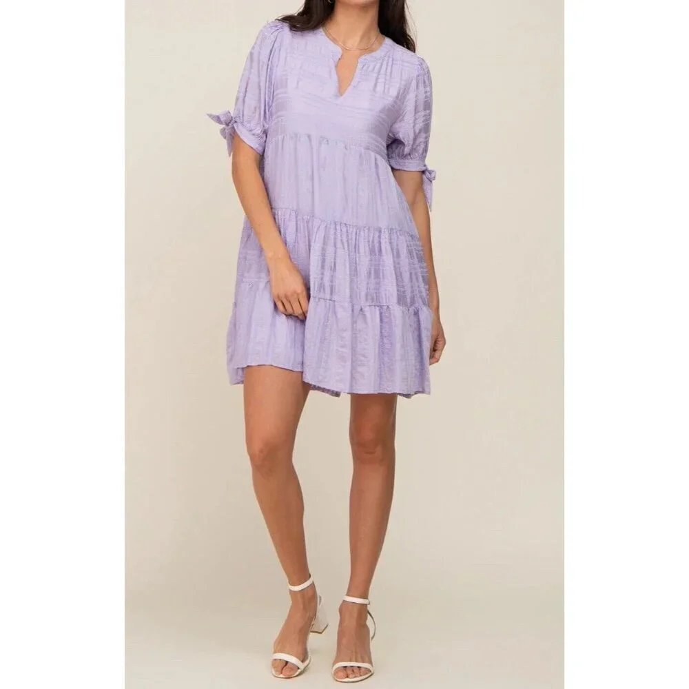 Talulah Mini Dress Women Small Purple Textured Tiered Farm Cottage Peasant Fairy